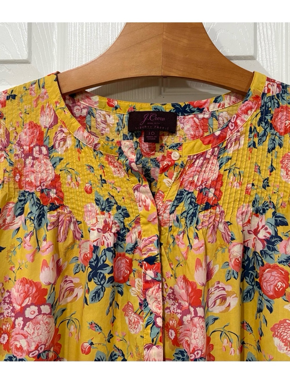 J. Crew Liberty Floral Cotton Blouse Size 10 Yellow Pink - Picture 5 of 15